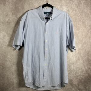 Ralph Lauren Shirt Mens XL Blue White Striped Seersucker Button Down Classic Fit